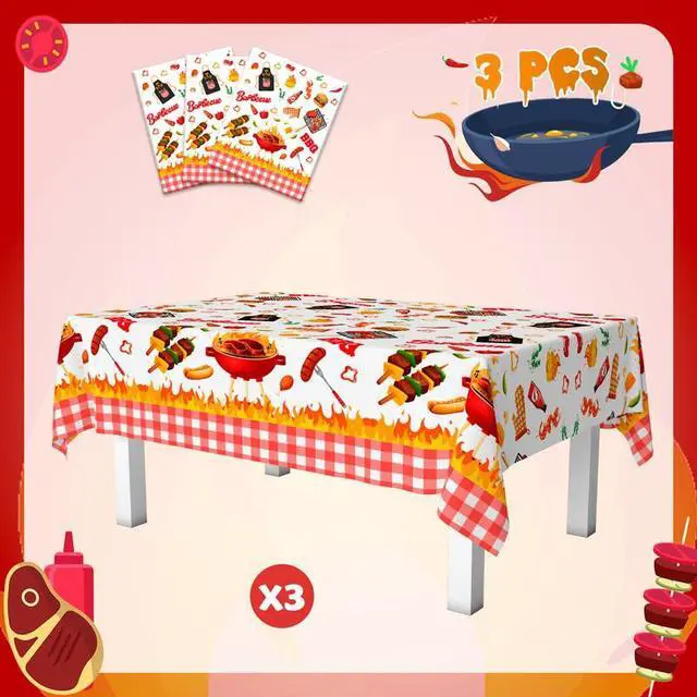 Alt view image 2 of 7 - BBQ Party Tablecloth, 3pcs Barbecue Tablecloth Barbecue Themed Tablecloth for Picnic Party Decorations Supplies Barbecue Birthday Party Supplies