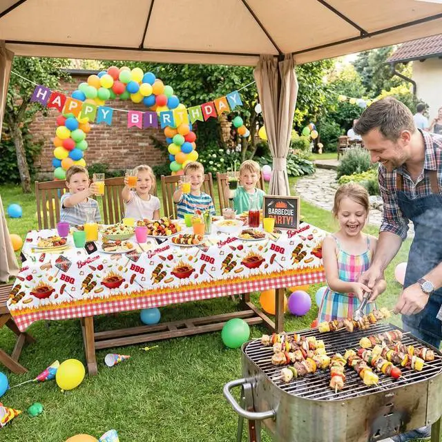 Alt view image 6 of 7 - BBQ Party Tablecloth, 3pcs Barbecue Tablecloth Barbecue Themed Tablecloth for Picnic Party Decorations Supplies Barbecue Birthday Party Supplies