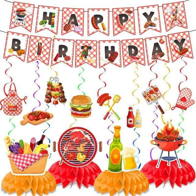 Main image of BBQ Party Decorations, 13pcs BBQ Themed Party Decorations Set Including BBQ Party Honeycomb Centerpieces Banner Hanging Decor, Barbecue Party Supplies