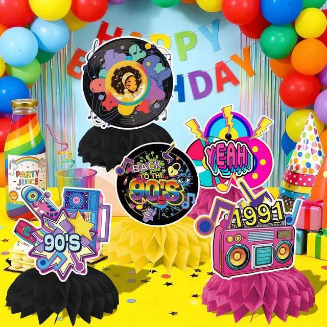 Alt view image 3 of 7 - 90s Party Supplies,12pcs 90s Honeycomb Centerpieces,90s Centerpieces for Tables 3D Double Side for 90s Party Decorations