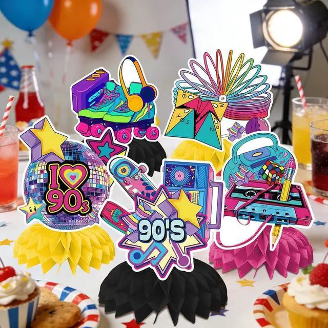 Alt view image 4 of 7 - 90s Party Supplies,12pcs 90s Honeycomb Centerpieces,90s Centerpieces for Tables 3D Double Side for 90s Party Decorations