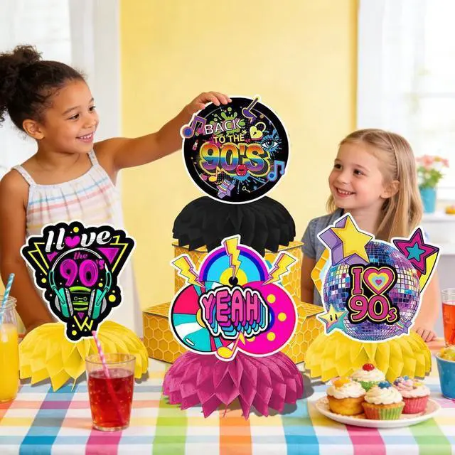 Alt view image 5 of 7 - 90s Party Supplies,12pcs 90s Honeycomb Centerpieces,90s Centerpieces for Tables 3D Double Side for 90s Party Decorations