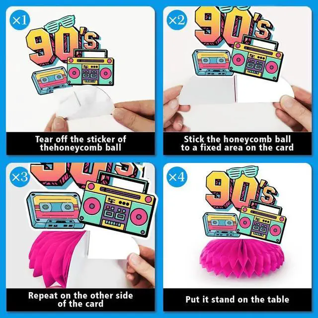 Alt view image 6 of 7 - 90s Party Supplies,12pcs 90s Honeycomb Centerpieces,90s Centerpieces for Tables 3D Double Side for 90s Party Decorations