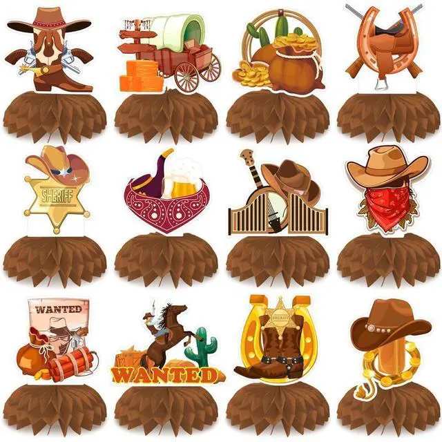 Main image of Cowboy Party Honeycomb Centerpiece, 12pcs Cowboy Table Honeycomb Centerpieces Wild West Cowboy Centerpieces for Tables, Western Party Centerpiece Decorations for Cowboy Decorations