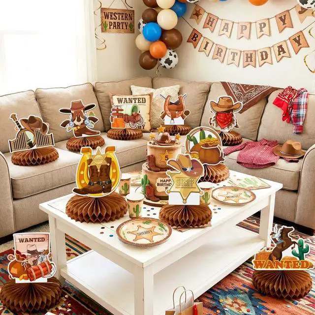Alt view image 5 of 7 - Cowboy Party Honeycomb Centerpiece, 12pcs Cowboy Table Honeycomb Centerpieces Wild West Cowboy Centerpieces for Tables, Western Party Centerpiece Decorations for Cowboy Decorations