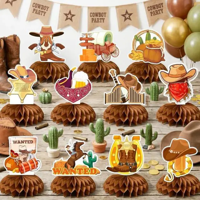 Alt view image 7 of 7 - Cowboy Party Honeycomb Centerpiece, 12pcs Cowboy Table Honeycomb Centerpieces Wild West Cowboy Centerpieces for Tables, Western Party Centerpiece Decorations for Cowboy Decorations