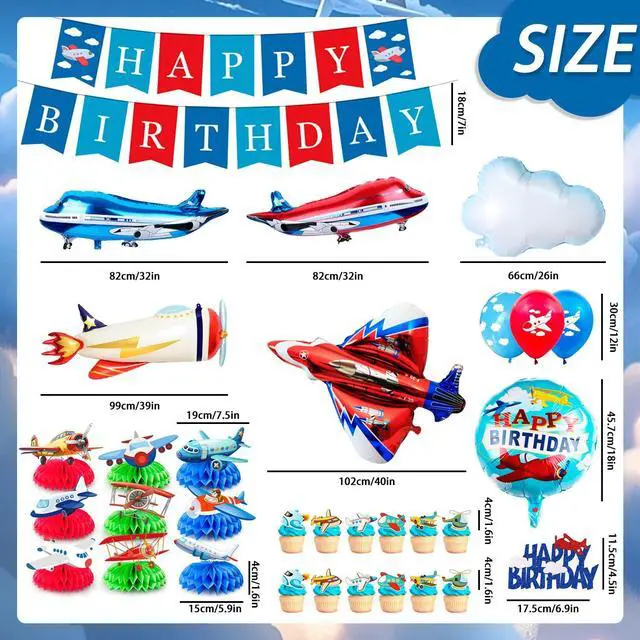 Alt view image 7 of 7 - 43pcs Airplane Birthday Party Decorations, Vintage Airplane Party Decorations Set, Airplane Balloons Cake Decorations Plane Honeycomb Centerpieces etc Airplane Decorations