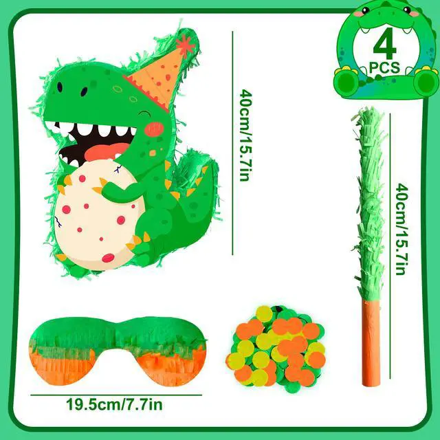 Alt view image 2 of 7 - Dinosaur Piñata, 15.7'' Dino Themed Party Pinata Bundle - Dino Piñata Large, Dinosaur Party Decorations Blindfold & Dinosaur Birthday Party Stick etc Dinosaur Birthday Party Supplies for Boys Girls