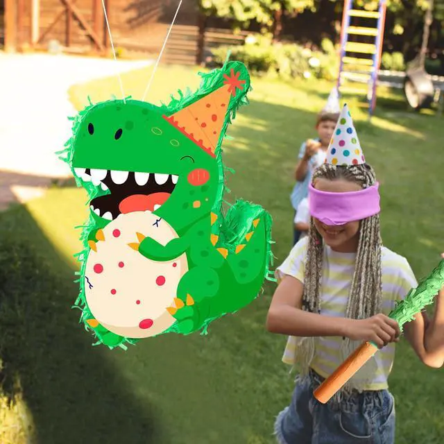 Alt view image 6 of 7 - Dinosaur Piñata, 15.7'' Dino Themed Party Pinata Bundle - Dino Piñata Large, Dinosaur Party Decorations Blindfold & Dinosaur Birthday Party Stick etc Dinosaur Birthday Party Supplies for Boys Girls
