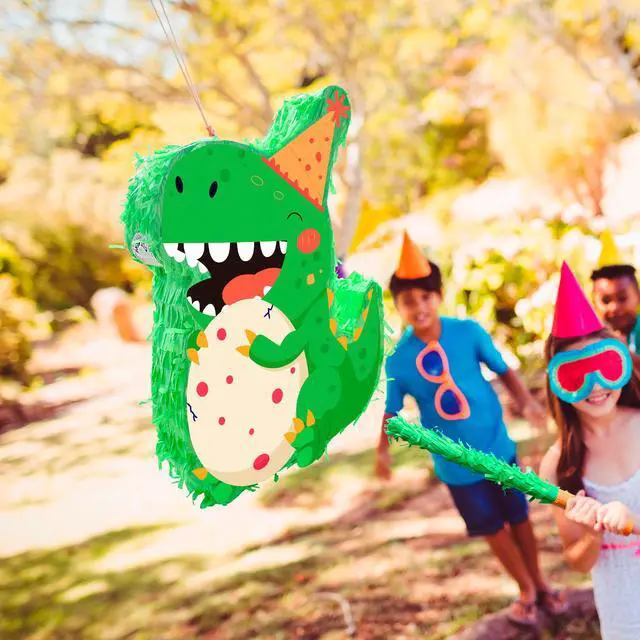 Alt view image 5 of 7 - Dinosaur Piñata, 15.7'' Dino Themed Party Pinata Bundle - Dino Piñata Large, Dinosaur Party Decorations Blindfold & Dinosaur Birthday Party Stick etc Dinosaur Birthday Party Supplies for Boys Girls