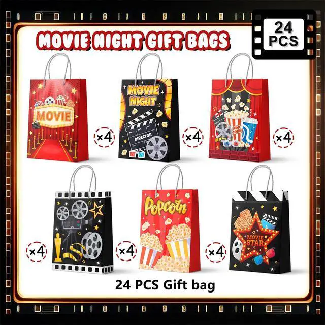 Alt view image 2 of 7 - Movie Night Gift Bags, 24 Pcs Movie Night Treat Bags Set - Movie Night Party Gift Bags, Movie Night Themed Goodie Bag & Movie Night Birthday Gift Bag for Movie Night Birthday Party Decorations