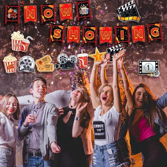 Alt view image 4 of 7 - Movie Night Party Swirl Banner, 8pcs Movie Night Birthday Party Decorations Set - Movie Night Hanging Swirl & Movie Night Now Showing Banner for Movie Theme Party Decorations & Movie Night Decorations