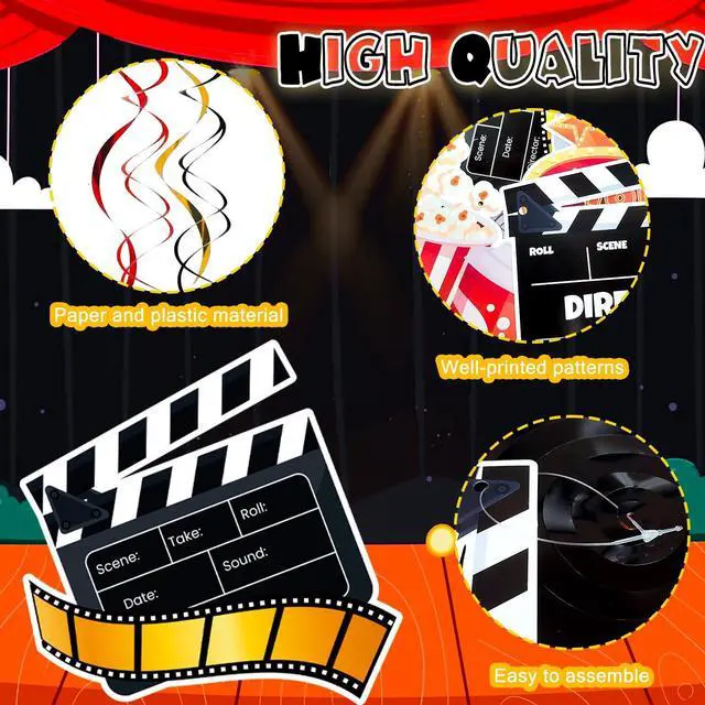 Alt view image 3 of 7 - Movie Night Party Swirl Banner, 8pcs Movie Night Birthday Party Decorations Set - Movie Night Hanging Swirl & Movie Night Now Showing Banner for Movie Theme Party Decorations & Movie Night Decorations