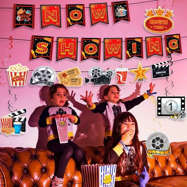 Alt view image 6 of 7 - Movie Night Party Swirl Banner, 8pcs Movie Night Birthday Party Decorations Set - Movie Night Hanging Swirl & Movie Night Now Showing Banner for Movie Theme Party Decorations & Movie Night Decorations