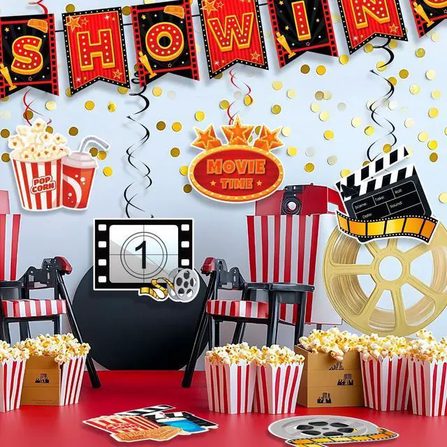 Alt view image 5 of 7 - Movie Night Party Swirl Banner, 8pcs Movie Night Birthday Party Decorations Set - Movie Night Hanging Swirl & Movie Night Now Showing Banner for Movie Theme Party Decorations & Movie Night Decorations