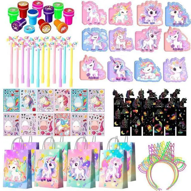 Main image of 84pcs Unicorn Birthday Decorations Set Including Make Your Own Unicorn Stickers Bags Pens Notebooks Scratch Cards etc Unicorn Birthday Party Supplies