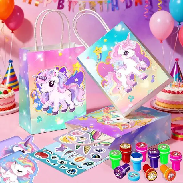 Alt view image 3 of 7 - 84pcs Unicorn Birthday Decorations Set Including Make Your Own Unicorn Stickers Bags Pens Notebooks Scratch Cards etc Unicorn Birthday Party Supplies