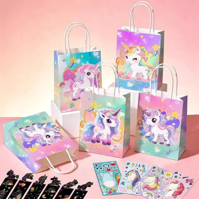 Alt view image 6 of 7 - 84pcs Unicorn Birthday Decorations Set Including Make Your Own Unicorn Stickers Bags Pens Notebooks Scratch Cards etc Unicorn Birthday Party Supplies