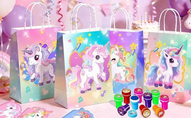 Alt view image 7 of 7 - 84pcs Unicorn Birthday Decorations Set Including Make Your Own Unicorn Stickers Bags Pens Notebooks Scratch Cards etc Unicorn Birthday Party Supplies