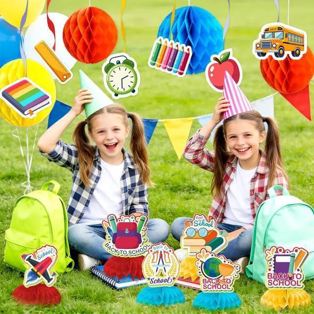 Alt view image 6 of 7 - Welcome Back to School Decorations, 48pcs First Day of School Decoration Supplies Including Back to School Banner Hanging Swirls Honeycomb Centerpiece Banner Welcome First Day School Decor
