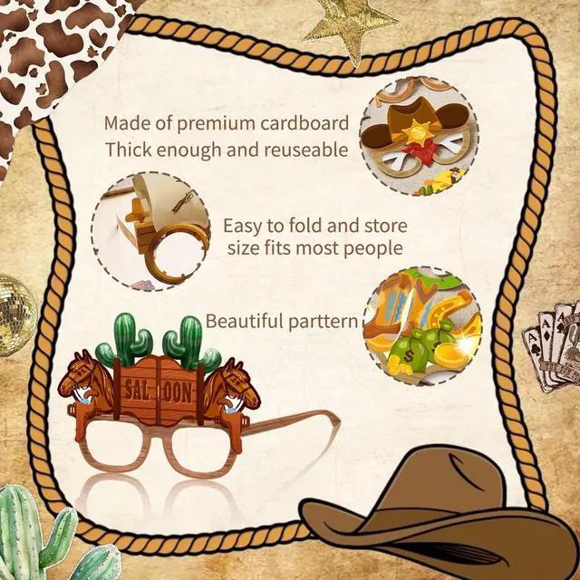 Alt view image 3 of 7 - Western Party Favors Decorations, 36pcs Cowboy Paper Glasses Western Cowboy Party Eyeglasses, Western Theme Paper Glasses for Cowboy Theme Party Decorations
