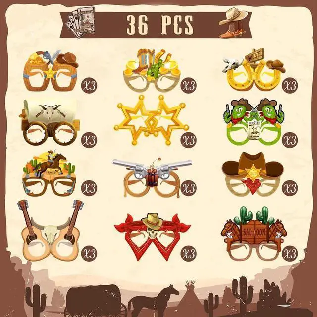Alt view image 2 of 7 - Western Party Favors Decorations, 36pcs Cowboy Paper Glasses Western Cowboy Party Eyeglasses, Western Theme Paper Glasses for Cowboy Theme Party Decorations