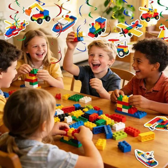 Alt view image 3 of 7 - 30pcs Building Block Swirl Decoration for Building Block Decorations, Building Block Hanging Swirls for Building Block Birthday Party Decorations Supplies Building Block Party Favors
