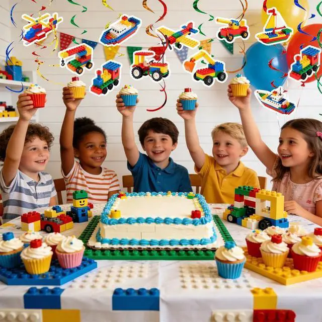 Alt view image 6 of 7 - 30pcs Building Block Swirl Decoration for Building Block Decorations, Building Block Hanging Swirls for Building Block Birthday Party Decorations Supplies Building Block Party Favors