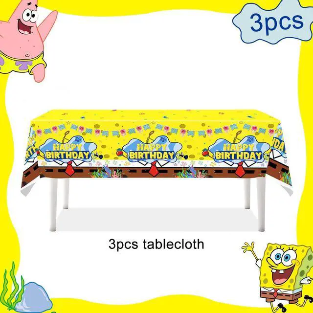 Alt view image 2 of 7 - 3 Pcs Yellow Sponge Birthday Party Tablecloth, 42" x 70" Under the Sea Jellyfish Tablecloth Yellow Sponge Birthday Party Decorations Supplies