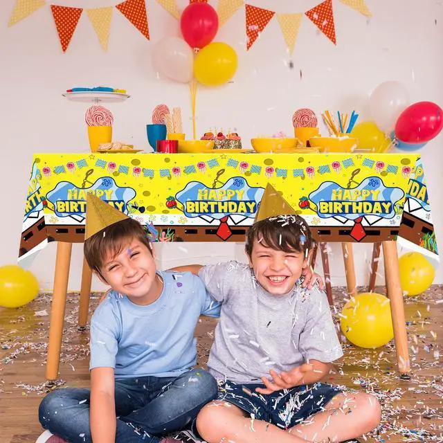 Alt view image 3 of 7 - 3 Pcs Yellow Sponge Birthday Party Tablecloth, 42" x 70" Under the Sea Jellyfish Tablecloth Yellow Sponge Birthday Party Decorations Supplies