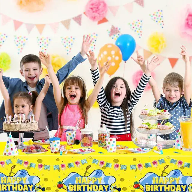 Alt view image 6 of 7 - 3 Pcs Yellow Sponge Birthday Party Tablecloth, 42" x 70" Under the Sea Jellyfish Tablecloth Yellow Sponge Birthday Party Decorations Supplies