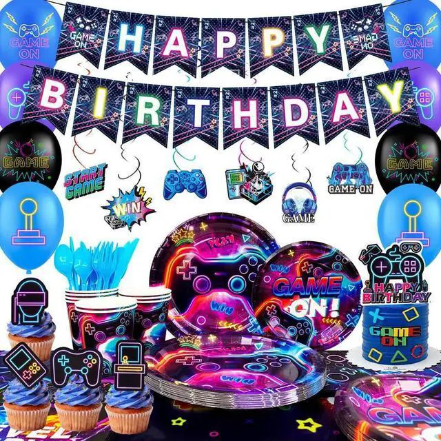 Main image of 159pcs Video Game Birthday Decorations, 16 Guests Glowing Video Game Birthday Party Tableware Balloons Cups Plates for Video Gaming Birthday Party Decorations Supplies