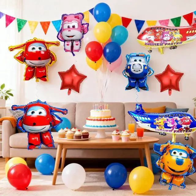 Alt view image 4 of 7 - 9 Pcs Super Wings Party Balloons, Super Wings Birthday Balloons Decorations Set, Jett , Dizzy Balloons etc. for Super Wings Themed Birthday Party Supplies for Kids