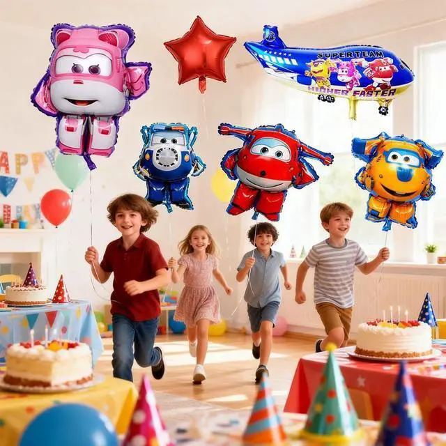 Alt view image 3 of 7 - 9 Pcs Super Wings Party Balloons, Super Wings Birthday Balloons Decorations Set, Jett , Dizzy Balloons etc. for Super Wings Themed Birthday Party Supplies for Kids