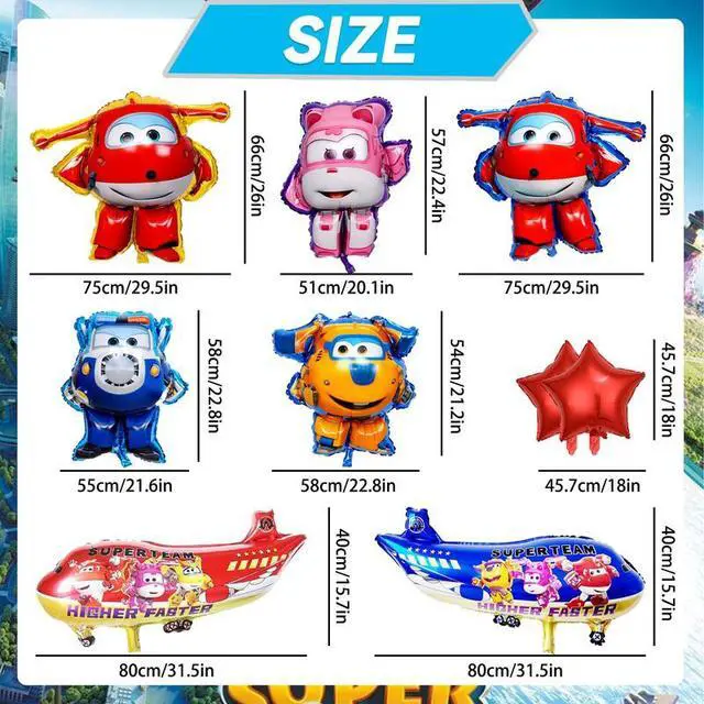 Alt view image 7 of 7 - 9 Pcs Super Wings Party Balloons, Super Wings Birthday Balloons Decorations Set, Jett , Dizzy Balloons etc. for Super Wings Themed Birthday Party Supplies for Kids