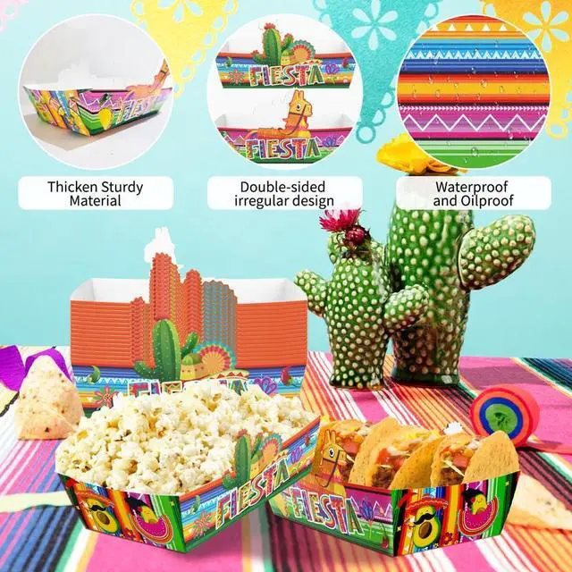 Alt view image 4 of 7 - 36pcs Mexican Popcorn Tray, Fiesta Mexican Food Trays for Mexican Fiesta Party Decorations, Cinco De Mayo Popcorn Tray for Mexican Theme Birthday Party Supplies