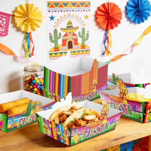 Alt view image 5 of 7 - 36pcs Mexican Popcorn Tray, Fiesta Mexican Food Trays for Mexican Fiesta Party Decorations, Cinco De Mayo Popcorn Tray for Mexican Theme Birthday Party Supplies
