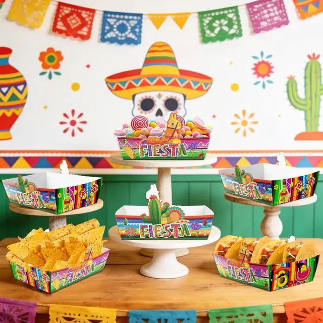Alt view image 7 of 7 - 36pcs Mexican Popcorn Tray, Fiesta Mexican Food Trays for Mexican Fiesta Party Decorations, Cinco De Mayo Popcorn Tray for Mexican Theme Birthday Party Supplies