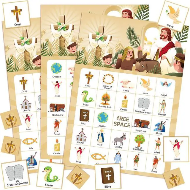 Main image of Bible Bingo Game, 38pcs Biblical Party Favors Set Including Bible School Bingo Cards for Religious Party Decorations Biblical Party Decorations