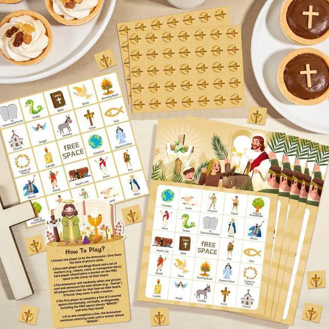 Alt view image 5 of 7 - Bible Bingo Game, 38pcs Biblical Party Favors Set Including Bible School Bingo Cards for Religious Party Decorations Biblical Party Decorations