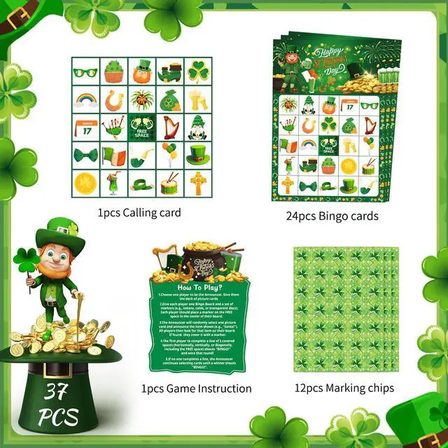 Alt view image 2 of 7 - 37pcs St Patrick's Day Bingo Cards for Irish Themed Party Games, St Patricks Day Bingo Cards for St Patricks Day Games St Patricks Day Decorations Saint Patricks Day Decorations