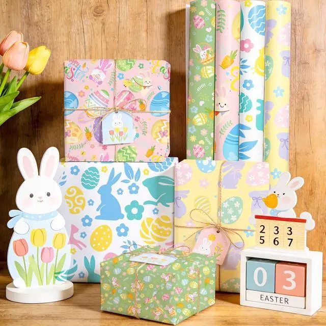 Main image of Easter Wrapping Paper, 4pcs Easter Gift Wrapping Paper Easter Bunny Gift Wrapping Paper Easter Wrapping Paper Sheets for Easter Party Decorations Easter Day Decorations