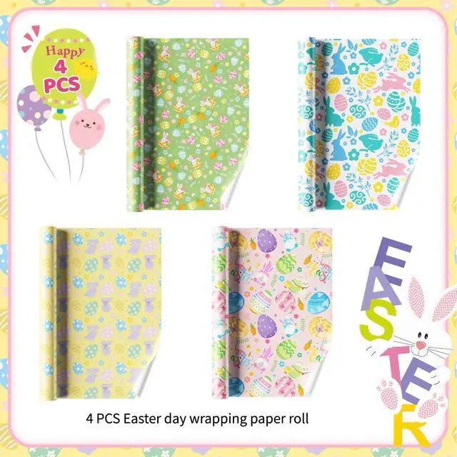 Alt view image 2 of 7 - Easter Wrapping Paper, 4pcs Easter Gift Wrapping Paper Easter Bunny Gift Wrapping Paper Easter Wrapping Paper Sheets for Easter Party Decorations Easter Day Decorations