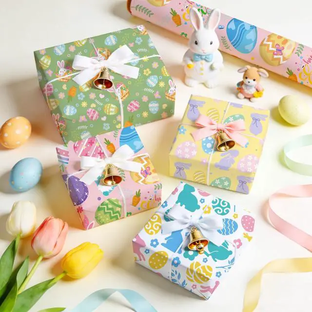 Alt view image 3 of 7 - Easter Wrapping Paper, 4pcs Easter Gift Wrapping Paper Easter Bunny Gift Wrapping Paper Easter Wrapping Paper Sheets for Easter Party Decorations Easter Day Decorations