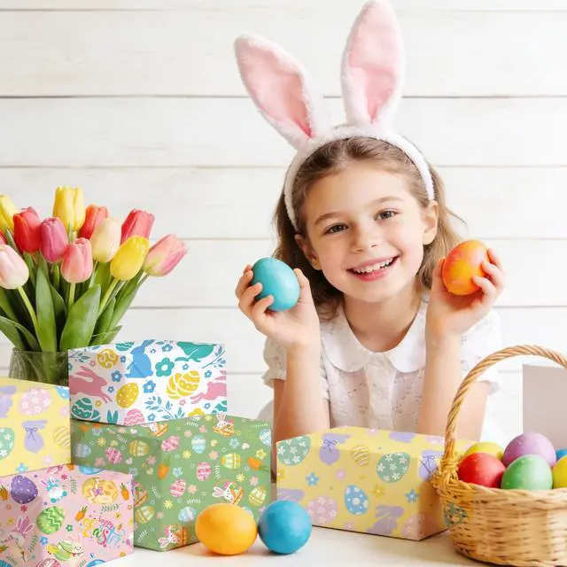 Alt view image 4 of 7 - Easter Wrapping Paper, 4pcs Easter Gift Wrapping Paper Easter Bunny Gift Wrapping Paper Easter Wrapping Paper Sheets for Easter Party Decorations Easter Day Decorations