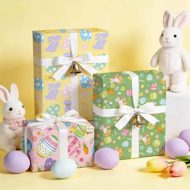 Alt view image 5 of 7 - Easter Wrapping Paper, 4pcs Easter Gift Wrapping Paper Easter Bunny Gift Wrapping Paper Easter Wrapping Paper Sheets for Easter Party Decorations Easter Day Decorations