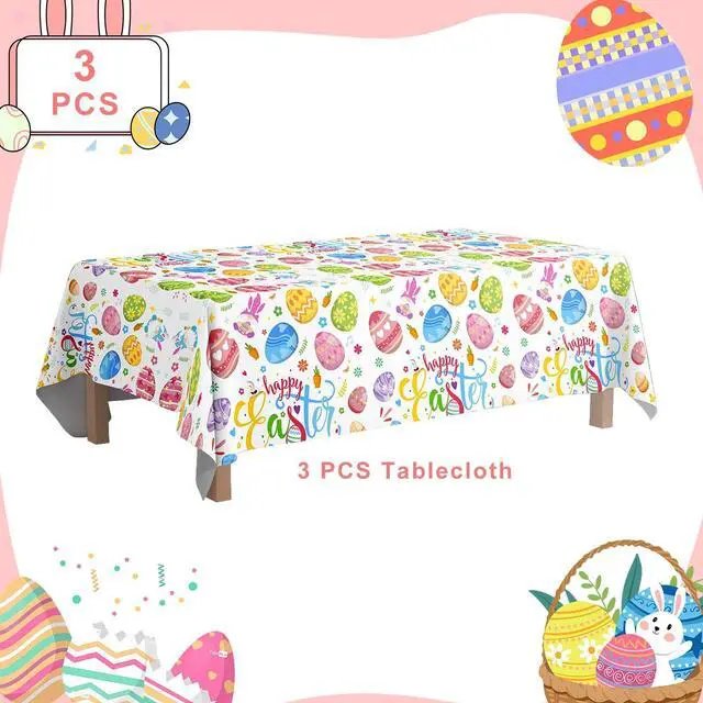 Alt view image 2 of 7 - 3pcs Easter Tablecloth for Easter Party Decorations, 52.8 x 107.8'' Happy Easter Bunny Table Cover for Spring Day Tables Decorations Easter Day Decorations Easter Themed Party