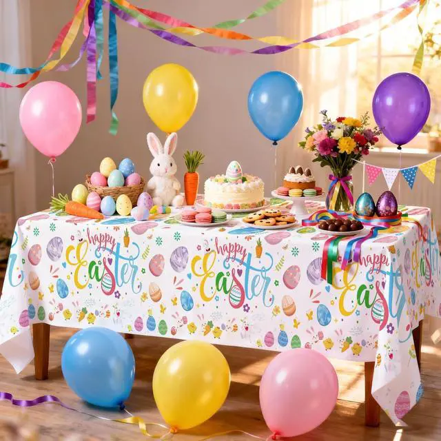 Main image of 3pcs Easter Tablecloth for Easter Party Decorations, 52.8 x 107.8'' Happy Easter Bunny Table Cover for Spring Day Tables Decorations Easter Day Decorations Easter Themed Party