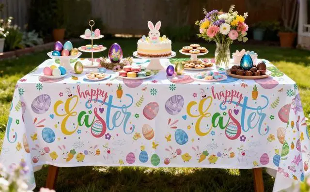 Alt view image 7 of 7 - 3pcs Easter Tablecloth for Easter Party Decorations, 52.8 x 107.8'' Happy Easter Bunny Table Cover for Spring Day Tables Decorations Easter Day Decorations Easter Themed Party