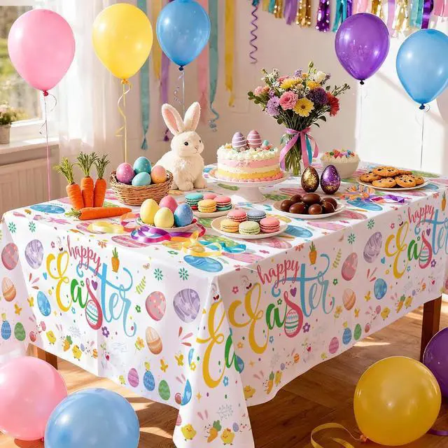 Alt view image 3 of 7 - 3pcs Easter Tablecloth for Easter Party Decorations, 52.8 x 107.8'' Happy Easter Bunny Table Cover for Spring Day Tables Decorations Easter Day Decorations Easter Themed Party